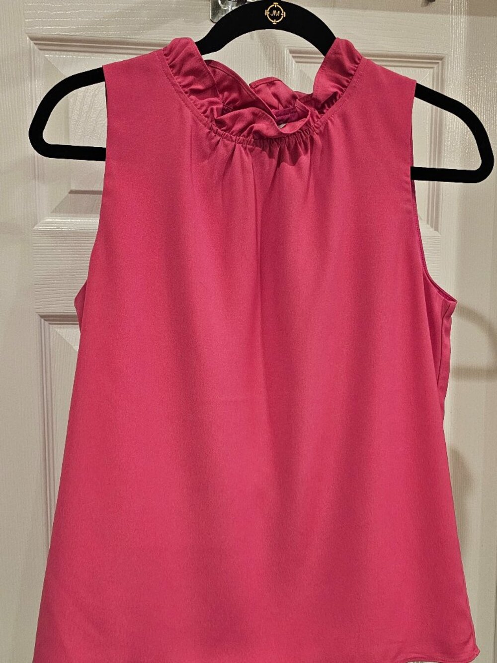 Fushia Ruffle Neck Sleeveless Blouse